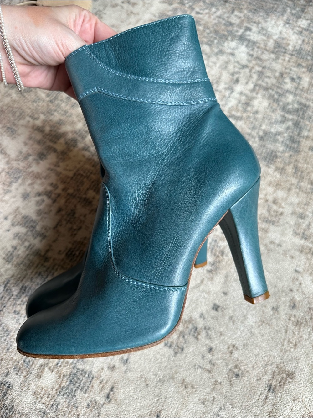 Marc Jacobs Peacock Teal Leather Ankle Boots Booties Heels Size‎ 10 - Picture 2 of 10